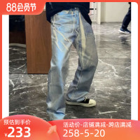 Our Legacy 藍色燙金印花做舊長褲 寬鬆小眾直筒水洗男女休閒褲