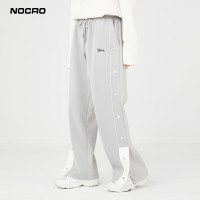 清倉價 春秋裝的側邊拼接排扣褲寬鬆休閒長褲