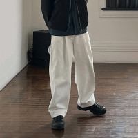 MRCYC休閒褲男士春季日系寬鬆復古純色直筒褲子百搭垂感闊腿長褲