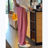 東大門韓國代購男女款直播夏輕薄掐褶小眾設計順滑闊腿直筒休閒褲