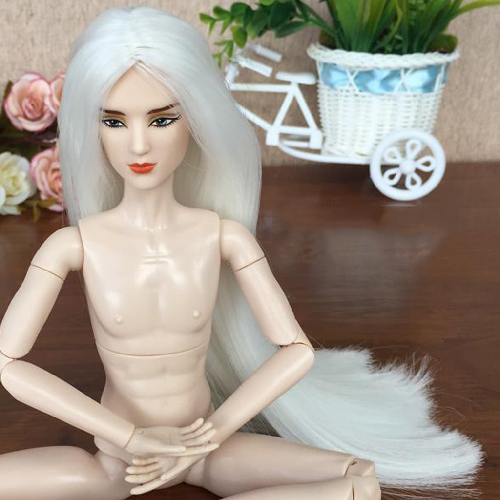 1/6 BJD Boy Doll Head Sculpt with White Long Hair Male Action Figures Head