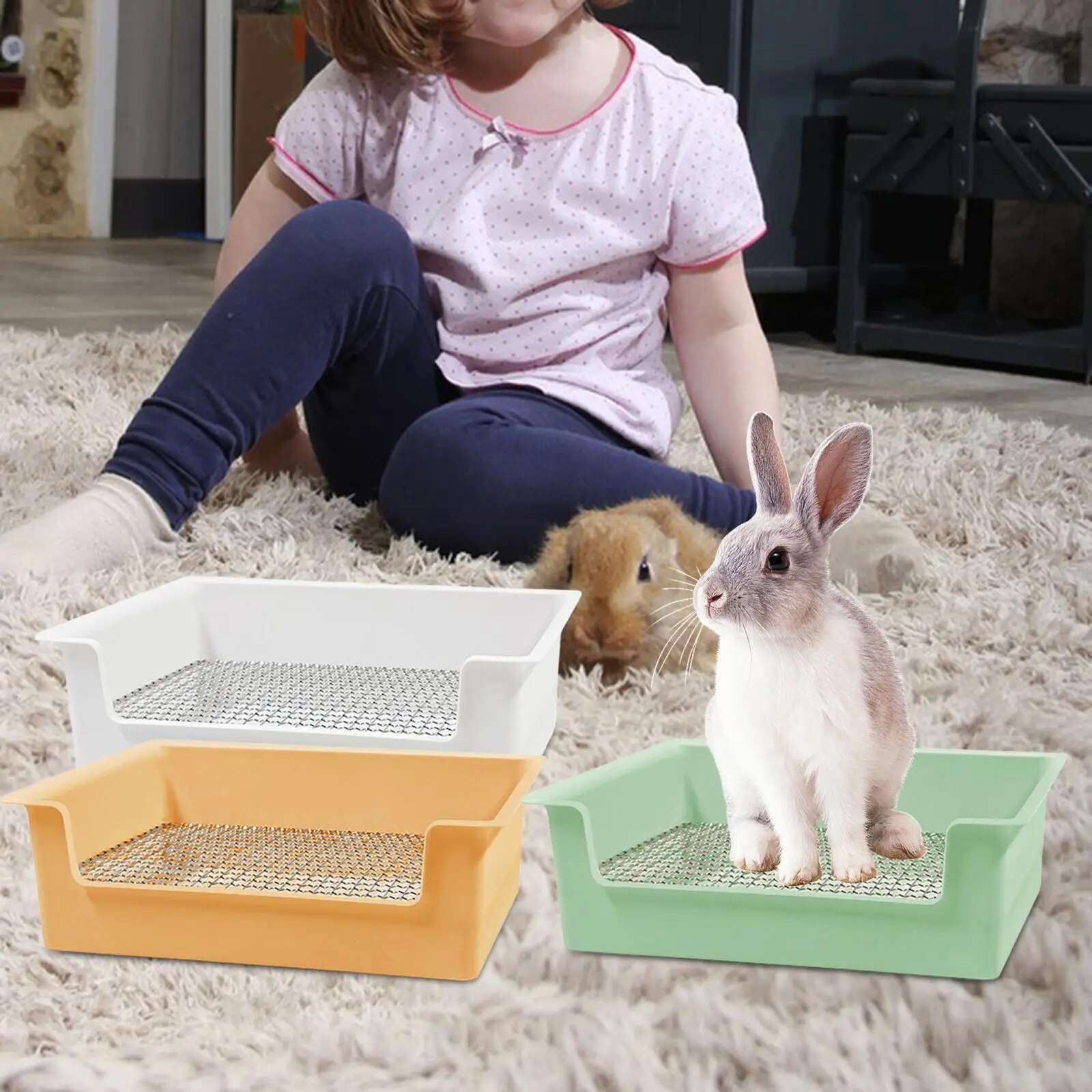 Rabbit Litter Box Small Animals Litter Tray for Guinea Pig Bunny, Hamster