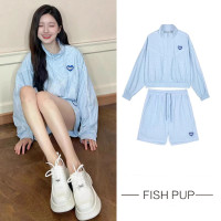 趙露思同款藍色薄跑步運動套裝女2023年新款小個子速乾防曬休閒服