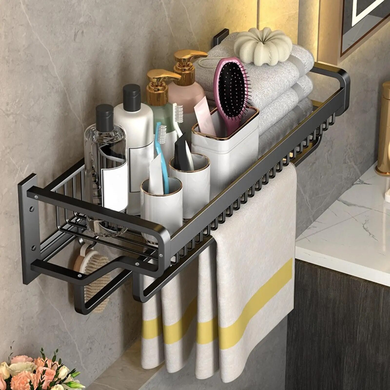 Towel Rail Rack Holder Bathroom Washroom Organizer Shower Shelf Towel Holder