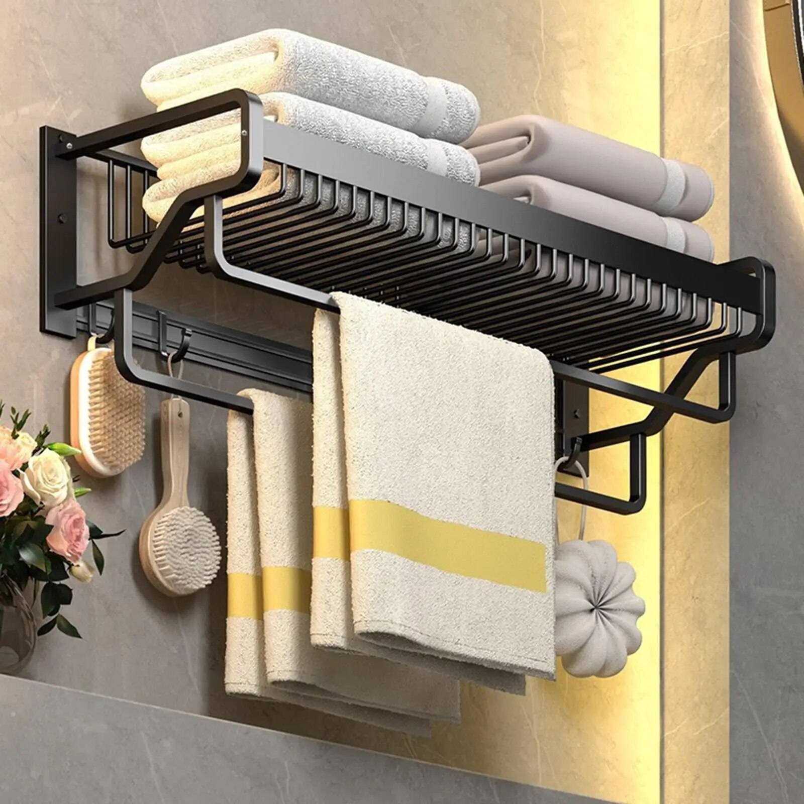 Towel Rail Rack Holder Bathroom Washroom Organizer Shower Shelf Towel Holder