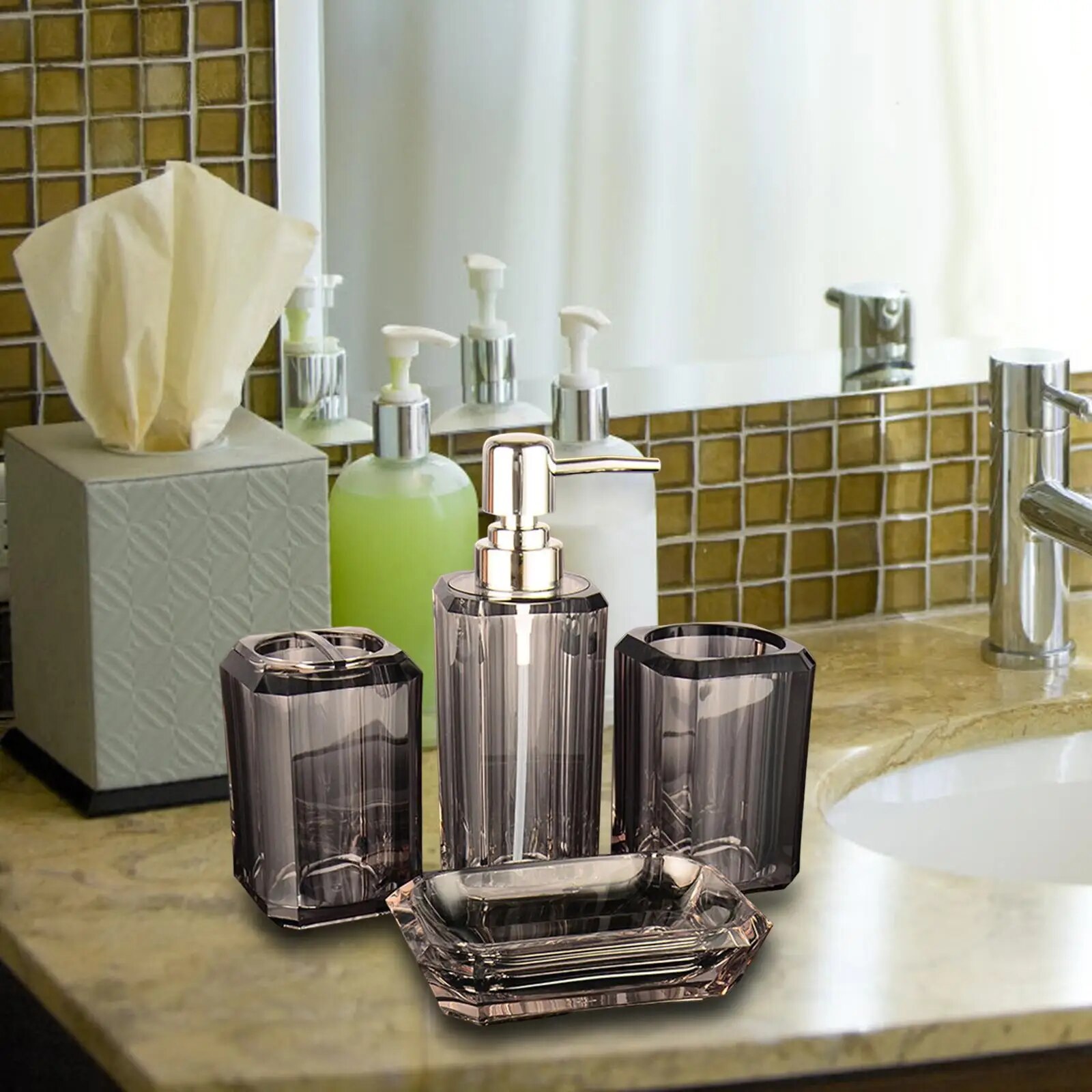 4Pcs Bathroom Accessories Set Lotion Bottle Toothbrush Holder for Household