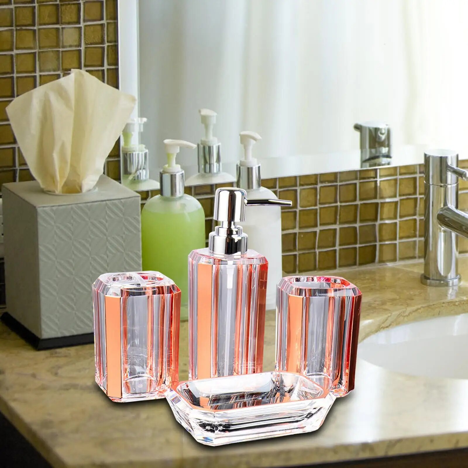 4Pcs Bathroom Accessories Set Lotion Bottle Toothbrush Holder for Household