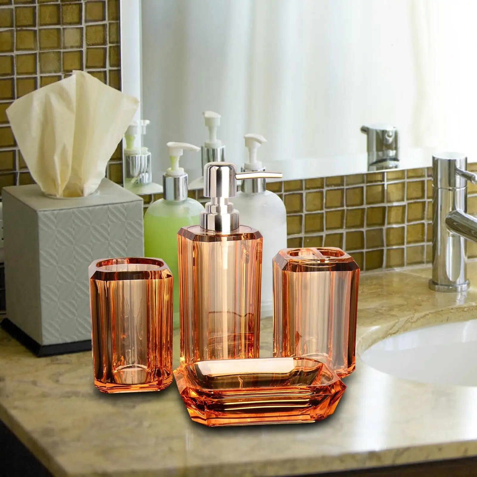 4Pcs Bathroom Accessories Set Lotion Bottle Toothbrush Holder for Household