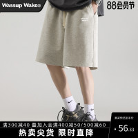 wassup wake灰色男士短褲男潮牌夏季新款美式運動休閒男生五分褲