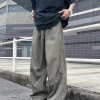 22LAB美式復古寬鬆工裝褲男女夏季薄款褶皺束腳闊腿休閒傘兵褲子