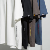 夏季美式刺繡純色純棉短袖t恤男寬鬆百搭T恤上衣情侶半袖打底衫