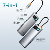 USB-хаб Baseus 7-в-1 Gen 2 USB C HUB 4K @ 60Hz HDMI 3 * USB 3,0 PD 100W Type C порт SD/TF кардридер для Macbook iPad M2 M1 Steam Deck