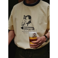 U.Sage SS23 USAGE DRINKING TEAM系列印花復古定織舒適棉滾邊T恤