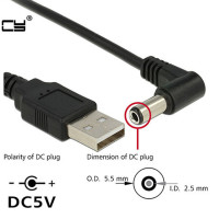 USB к 5,5 мм/2,5 мм 5 вольт DC 2A кабель для зарядки с углом поворота 90 Прямоугольный дизайн штекер питания постоянного тока USB кабель 1 м 3 фута 2 м