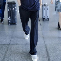 定製款高垂感絲棉輕薄舒適夏季男士長褲寬鬆繫腰帶直筒休閒褲潮男