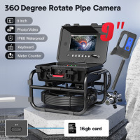 Камера для осмотра труб с 9 "1080P IPS DVR монитором, Поворот на 360 градусов с двумя объективами 7 мм Волоконная трубка канализационная камера с локатором 512 Гц