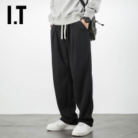 香港潮牌春季柔軟衛褲薄款直筒運動褲男寬鬆大尺碼休閒長褲黑色彈力