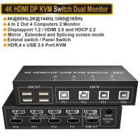 4-портовый HDMI KVM переключатель 4X2 двойной монитор 4K @ 60Гц