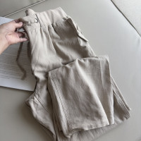 出口英國訂單 55亞麻+45棉 春夏男士鬆緊腰寬鬆直筒棉麻休閒褲