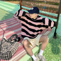 威廉威【休斯頓老街】髒粉寬條紋厚300克棉衛衣TEE