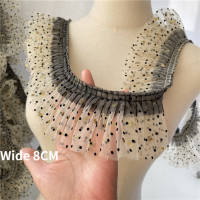 Ширина 8 см, абрикосовая, черная двухслойная сетка, золотая, в горошек, вышитая лента, кружевная ткань, оборки, отделка платья, женская одежда