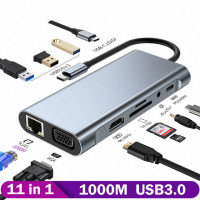 Док-станция MZX USB Multi Hub 1000 Мбит/с RJ45 Ethernet 4K HDMl HDTV VGA 3 0 Type C 3.0 Адаптер-концентратор Разветвитель Док-станция USBC