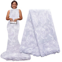 Африканская Кружевная Ткань 5 ярдов 2022, нигерийская кружевная ткань с вышивкой, шнур высокого качества, золотое, белое, французское Сетчатое кружево для свадебного платья