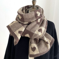Корейские шарфы для женщин на осень и зиму, утепленный вязаный шарф с сердечками, клетчатый шарф, Длинные Теплые шарфы, подарки