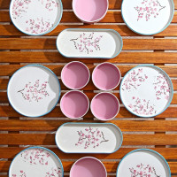 Набор для завтрака из 14 предметов в японском стиле с цветком вишни, набор тарелок для завтрака на 6 персон, роскошные столовые приборы