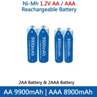 100% перезаряжаемый никель-металлогидридный Аккумулятор AA 1,2 в 9900 мАч/1,2 в AAA 8900 мАч, фонарик, игрушечные часы никель-металлогидридный аккумулятор, запасная батарея aaa