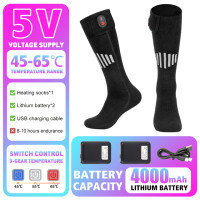 Зимние теплые носки с подогревом 65 ℃, теплые носки с подогревом, 4000 мАч, USB перезаряжаемые Подогреваемые сапоги, уличные пятна, снегоход