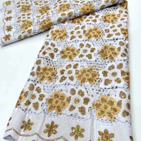 Кружево из Нигерии с вышивкой блестками, Австрия хлопок, новинка 2023, белый и золотой хлопок, гипюр, кружевная ткань для ткани KB3268