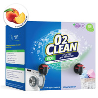 Гель для стирки белья 5л, универсальный и кондиционер, O2Clean 2в1, c раздельными кранами, с запахом сочного персика.