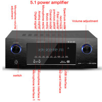 Усилитель для домашнего кинотеатра, 1600 Вт, Bluetooth, HD