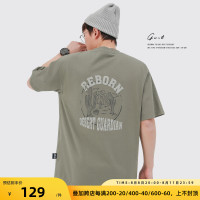 GWIT 夏季新款寬鬆潮流體恤沙漠仙人掌半袖潮牌印花純棉短袖T恤男