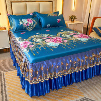 Постельное белье Королевского синего цвета, 2/3 шт., классическое кружевное постельное белье, юбка для кровати, машинная стирка, с резинкой, простыни королевского размера для кровати