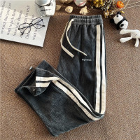 華夫格衛褲ins高街拼色條紋休閒褲男夏季百搭潮牌寬鬆直筒運動褲