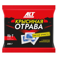 Отрава №1 для мышей и крыс "КРЫСИНАЯ ОТРАВА" ALT, мумифицирующий эффект, яд-приманка в брикетах 200г.