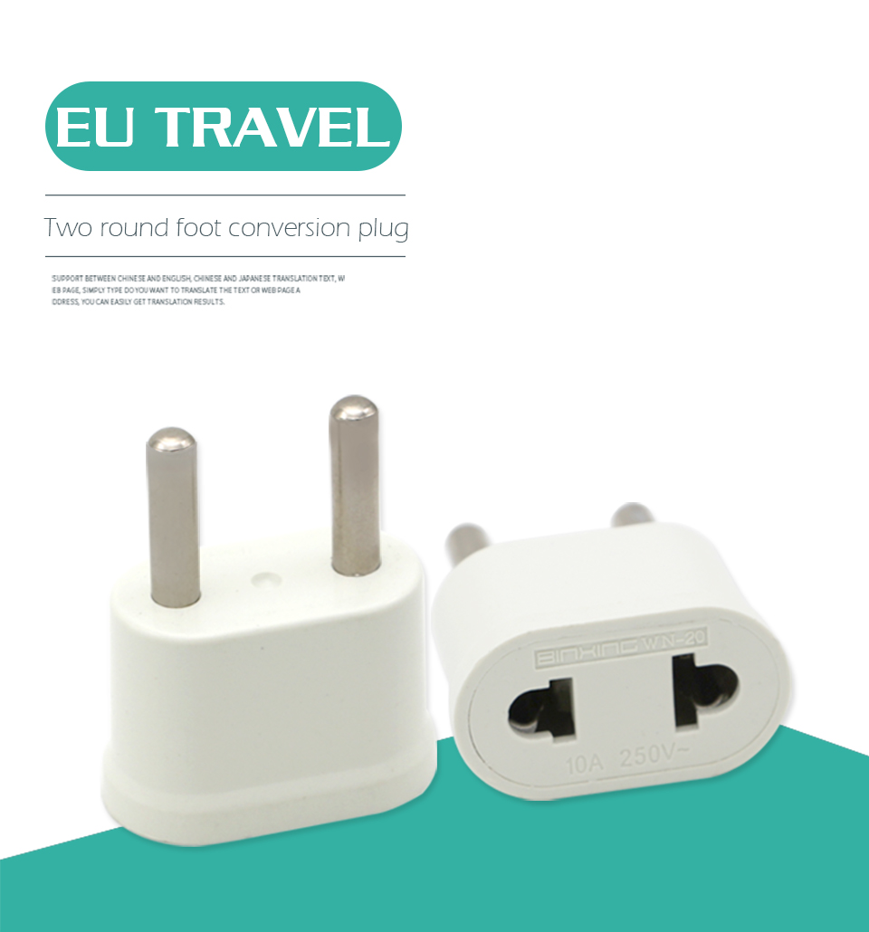 EU Adapter Plug USA to Euro Europe Travel Wall Electrical Power Charge Outlet Sockets US China to EU 2 Round Pin Plug Socket (1)