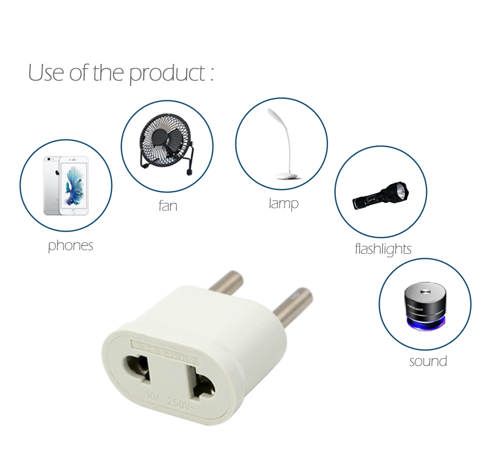 EU Adapter Plug USA to Euro Europe Travel Wall Electrical Power Charge Outlet Sockets US China to EU 2 Round Pin Plug Socket (6)
