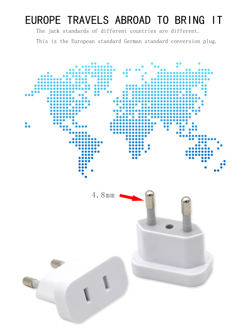 1PC US To EU Plug USA To Europe Travel Wall AC Power Plug Safety Door Design Charger Outlet Adapter Converter 2 Round Pin Socket (2)