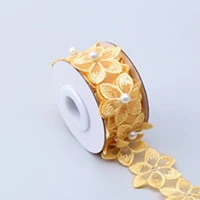 1 ярд Цветочная жемчужная вышитая Цветочная кружевная Лента отделка бисером бахрома кружевная ткань ручная работа платье швейные принадлежности