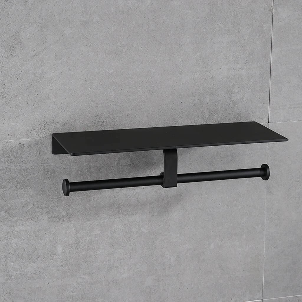 Space Aluminum Black Paint Double Paper Holder Wall Mounted Bathroom Accessories Phone Rack Toilet Shelf Roll holder