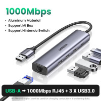 USB-концентратор UGREEN Ethernet, USB 3,0, 2,0-RJ45, для компьютера, Xiaomi Mi Box 3/S, телеприставка, адаптер Ethernet, сетевая карта, USB Lan