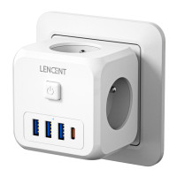 Настенная розетка LENCENT FR 7 в 1 с 3 USB-портами + 3 розетками переменного тока + 1 Type C