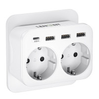 Удлинитель настенный LENCEN с 2 розетками переменного тока, 3 USB и 1 портом 5 В
