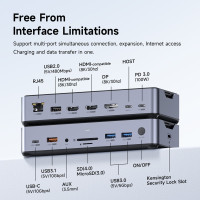 Хагбис USB C док-станция типа C до 8K DP HDMI-совместимый тройной дисплей M.2 SSD PD3.0 RJ45 15 в 1 USB C концентратор для ПК ноутбуков