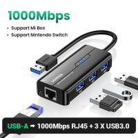 UGREEN USB3.0 Ethernet адаптер 1000 Мбит/с USB RJ45 USB концентратор для ноутбука Xiaomi Mi Box S/3 Windows Ethernet концентратор USB Lan сетевая карта