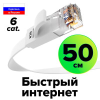 
    Плоский Патч-корд КАТ.6 UTP Lan 50 см кабель для интернета GCR PROF ethernet HIGH speed 10 Гбит/с белый
  