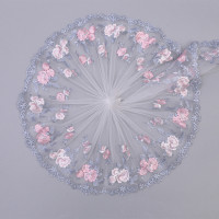 Кружевная ткань с вышивкой и блестками, цвет белый, черный, фиолетовый, 1 ярд